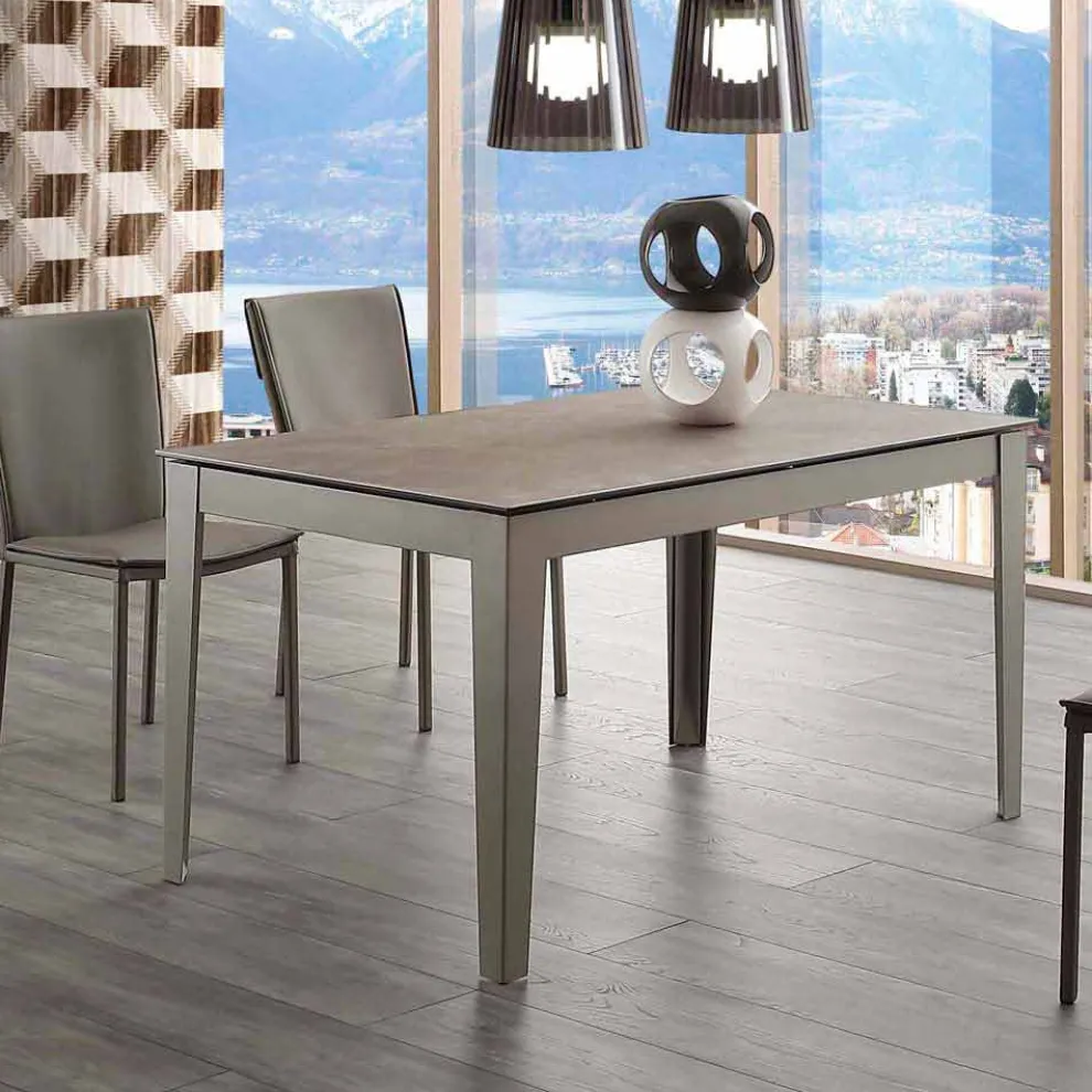 Ausziehbarer Esstisch bis 380 cm aus Glaskeramik und Metall Cagliari