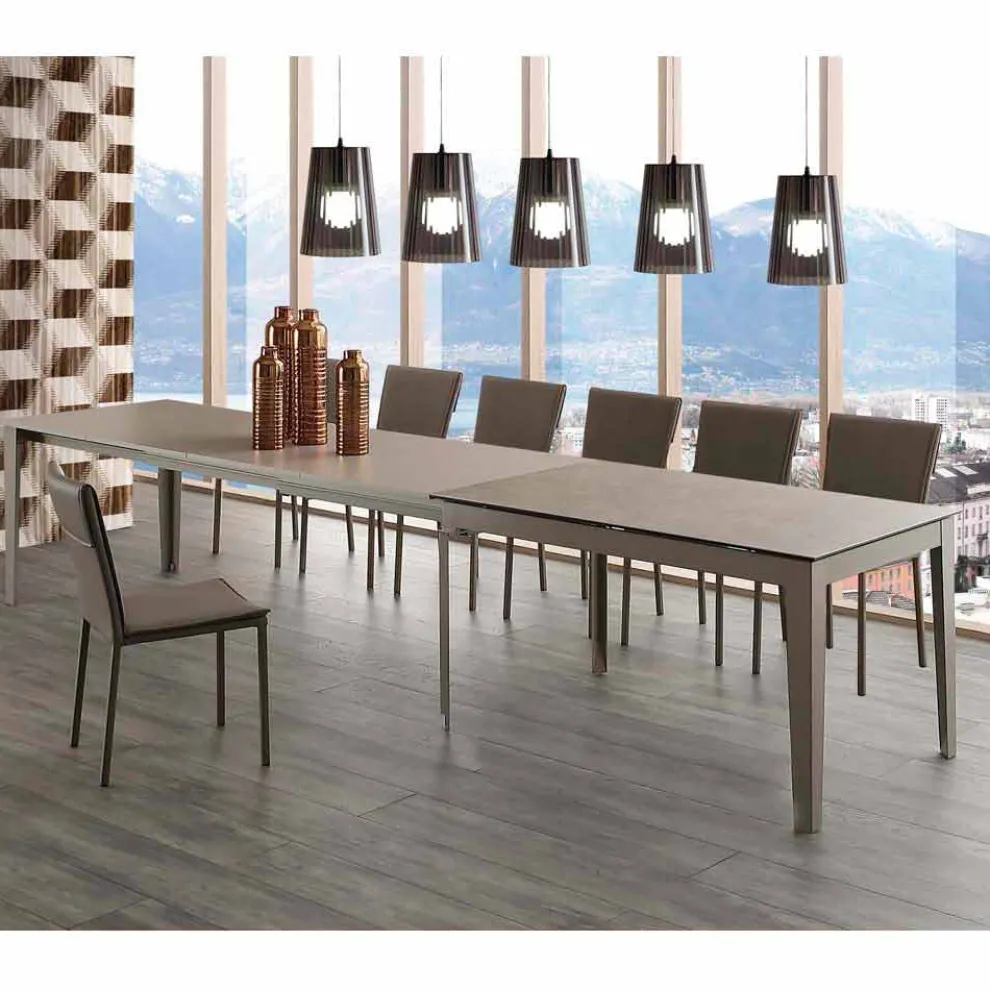 Ausziehbarer Esstisch bis 380 cm aus Glaskeramik und Metall Cagliari