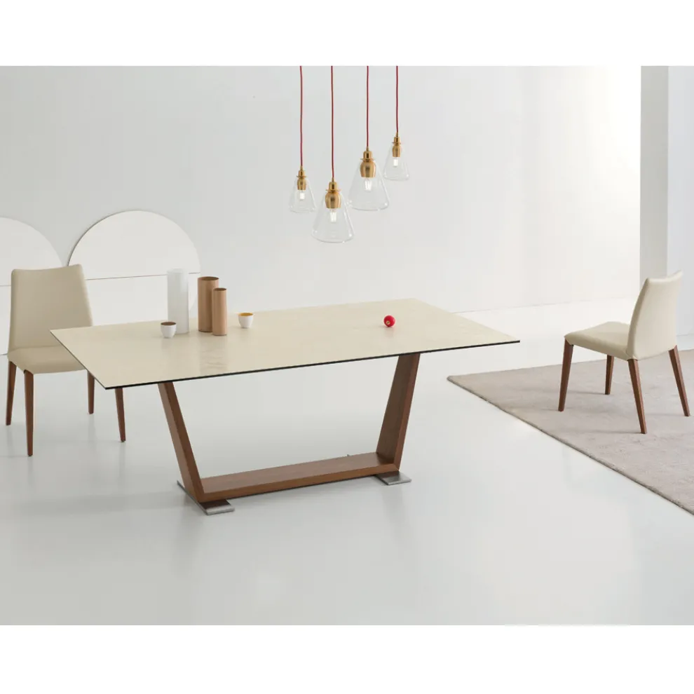 Ausziehbarer Esstisch auf 3 m mit Keramik- und Holzbeinen - Cesteo