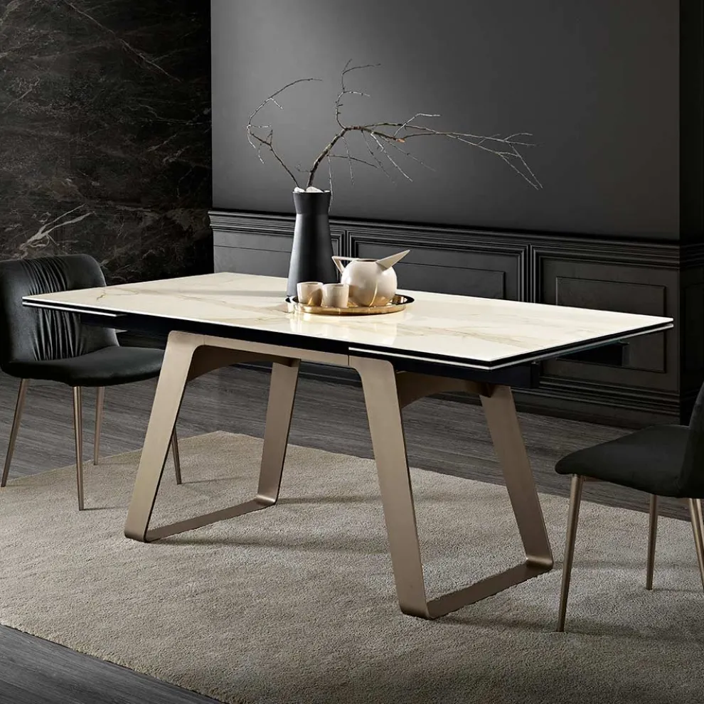 Ausziehbarer Esstisch aus Glaskeramik und Metall Made in Italy - Ania