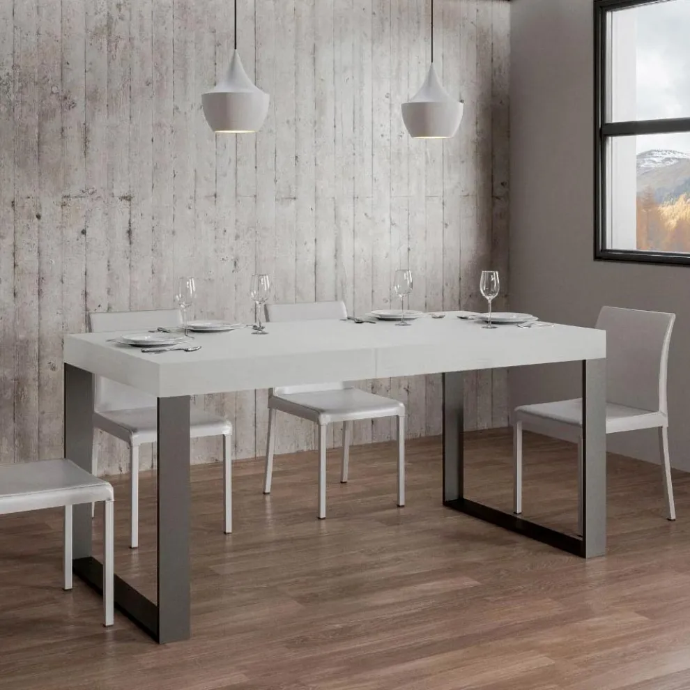 Ausziehbarer Esstisch aus Melaminholz und Eisen, hergestellt in Italien – Badesi