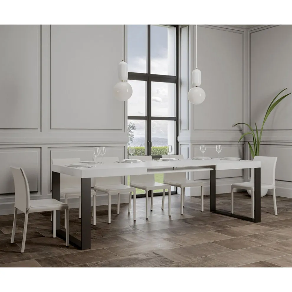 Ausziehbarer Esstisch aus Melaminholz und Eisen, hergestellt in Italien – Badesi