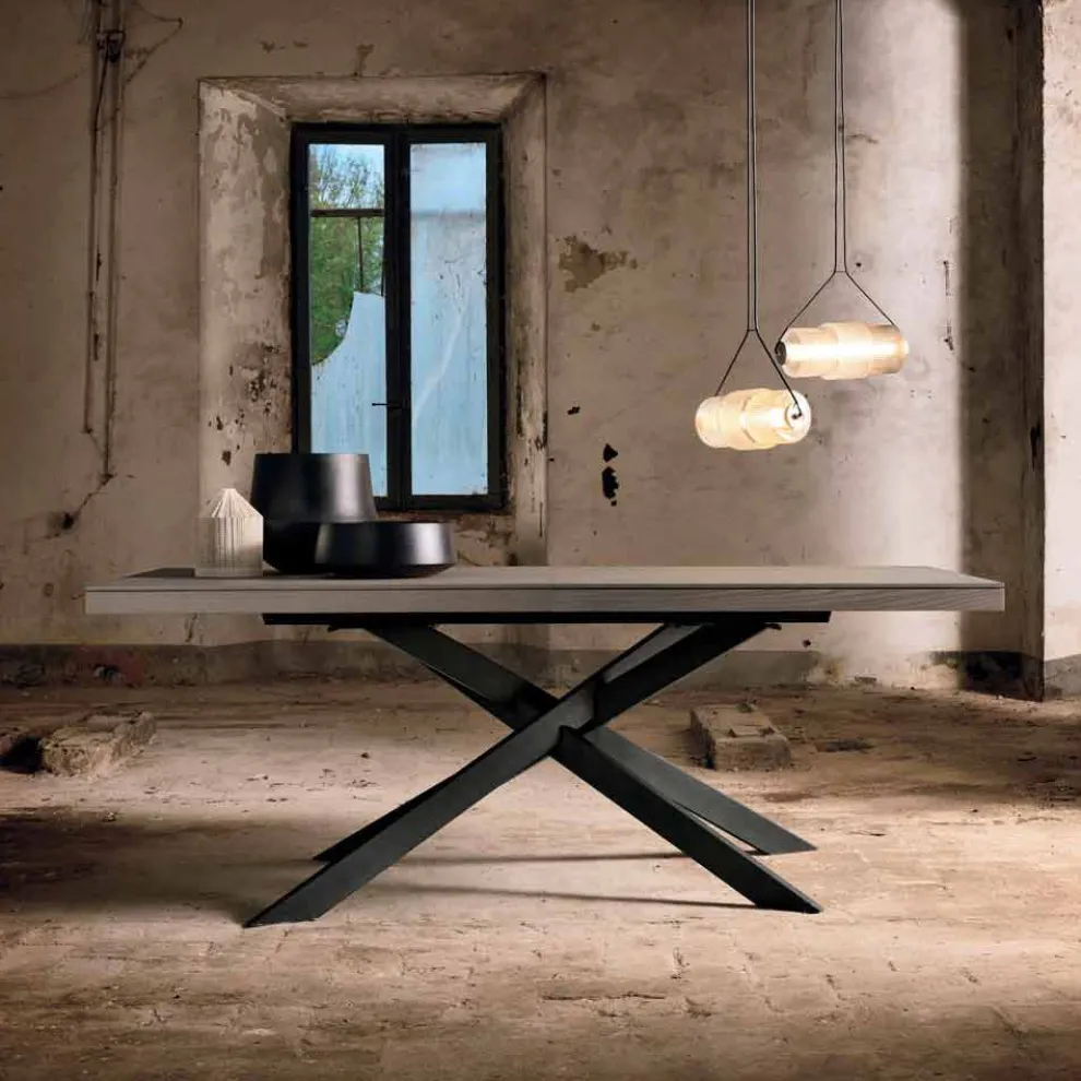 Ausziehbarer Esstisch aus Eichenholz L315 made in Italy, Oncino