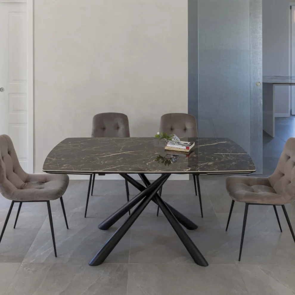 Ausziehbarer Esstisch auf 230 cm aus Glaskeramik und Metall – Kinari