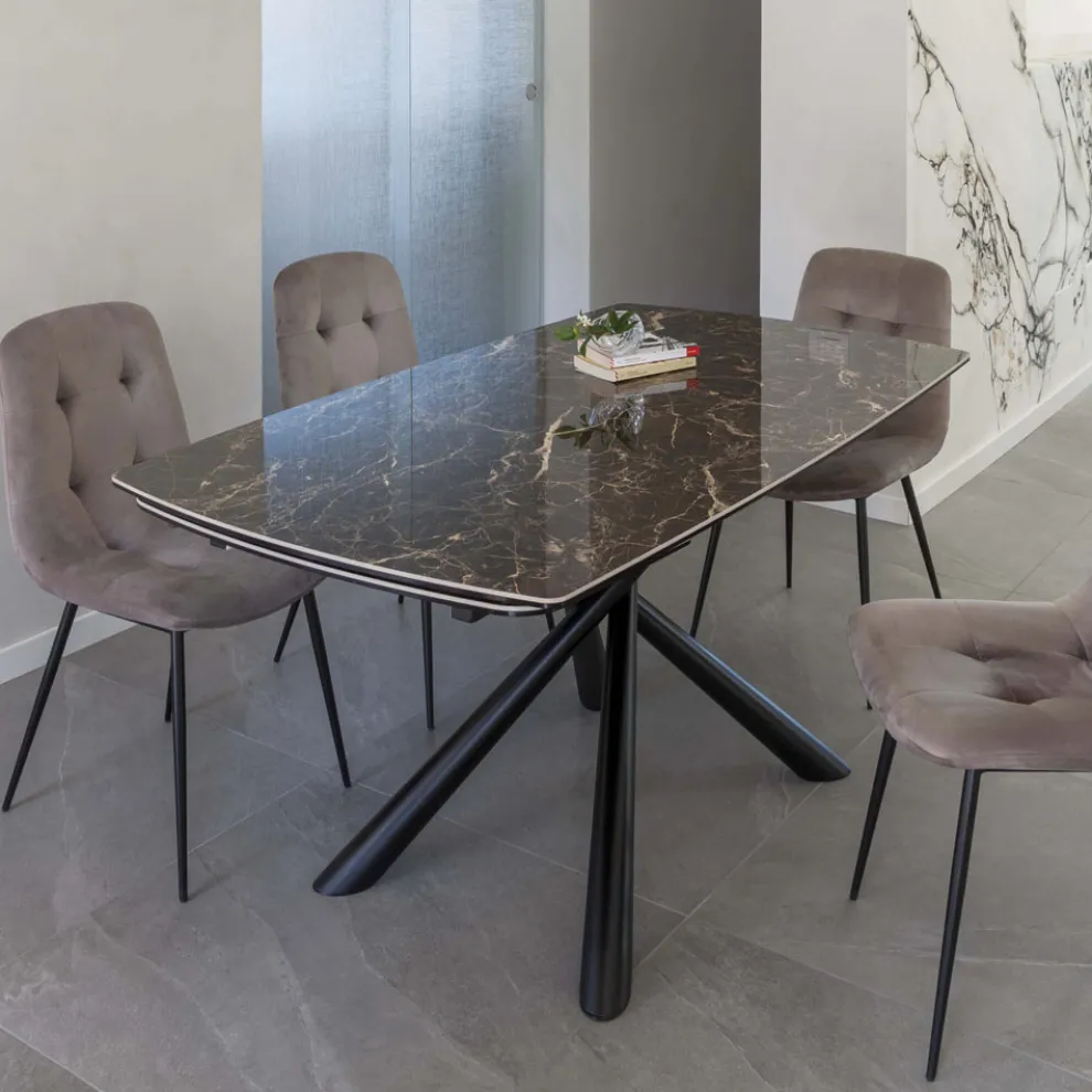 Ausziehbarer Esstisch auf 230 cm aus Glaskeramik und Metall – Kinari