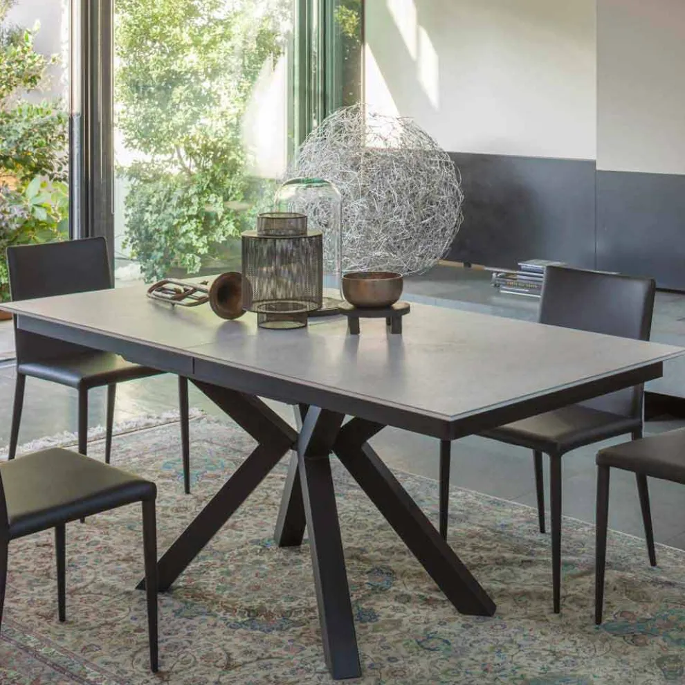 Ausziehbarer Esstisch 2,8 m mit Beinen aus Keramik und Metall - Paoluccio