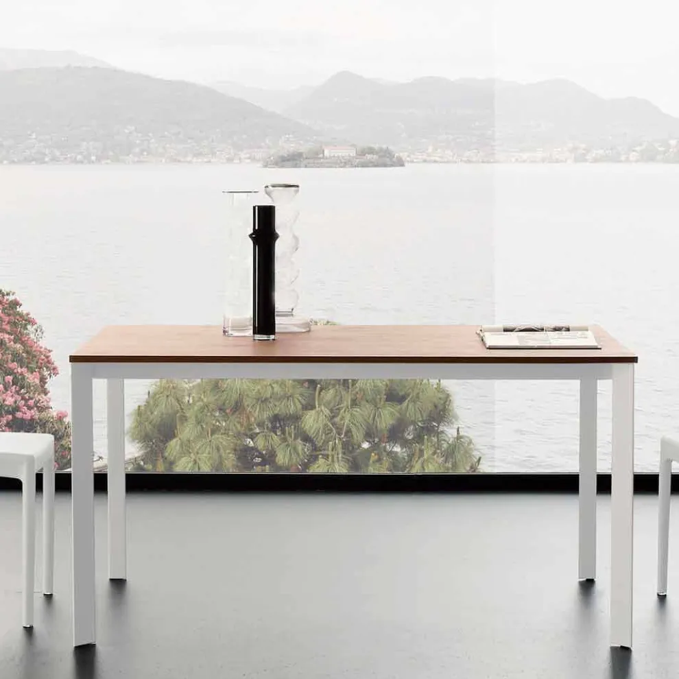 Ausziehbarer Esstisch Bis zu 230 cm aus Melamin Made in Italy - Platin