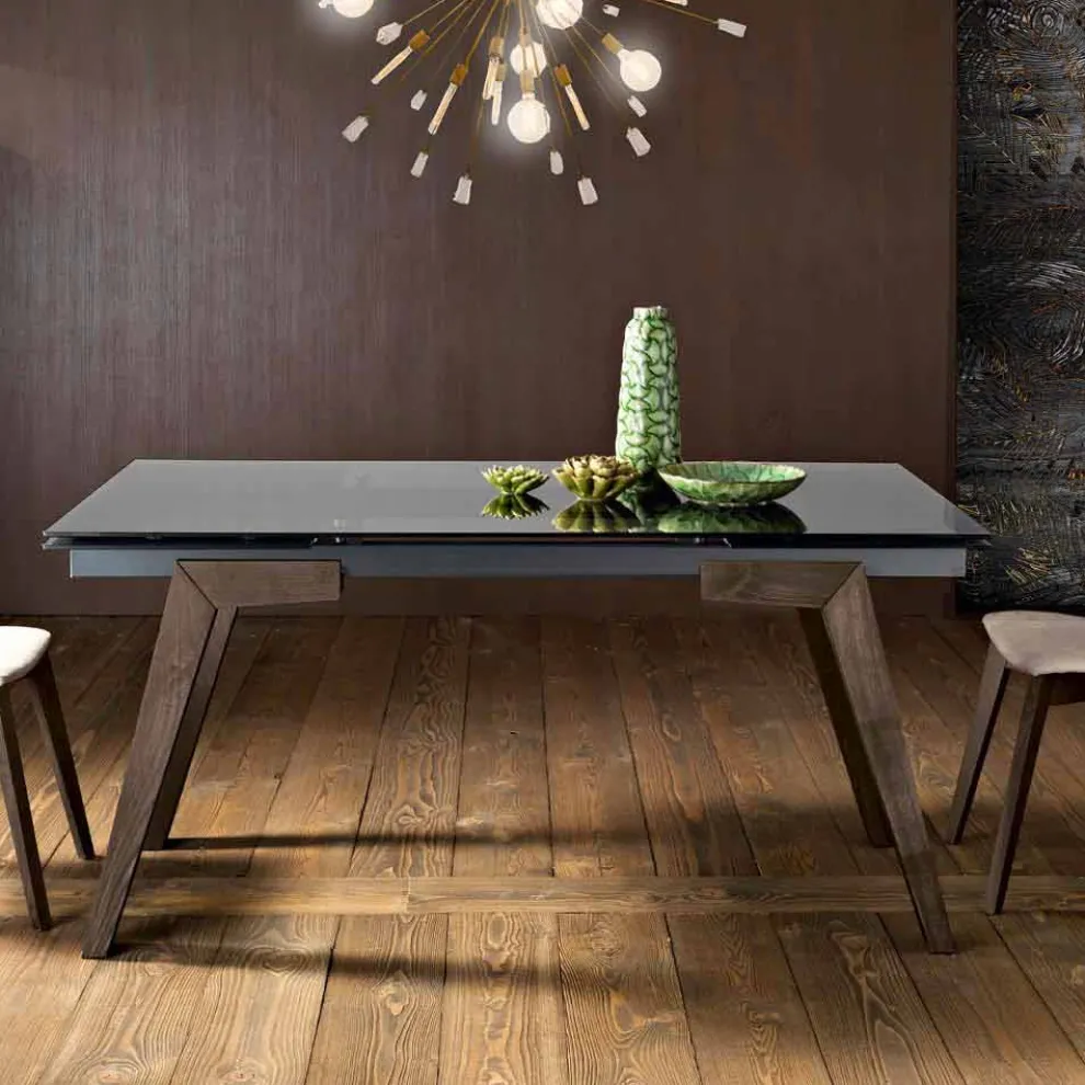 Ausziehbarer Esstisch aus italienischem Rauchglas, Dimitri