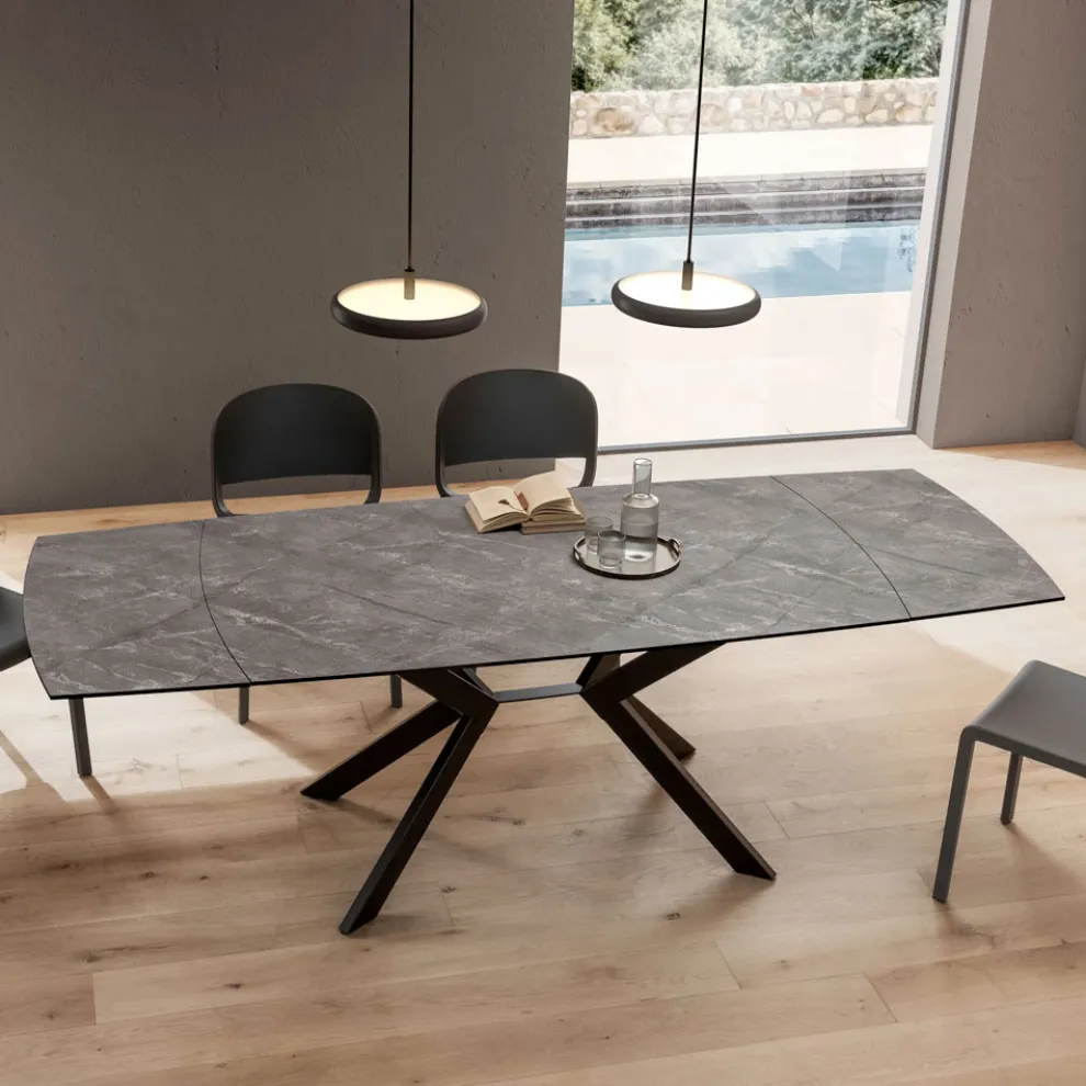 Ausziehbarer Fasstisch auf 240 oder 280 cm aus HPL und Metall - Geschenk