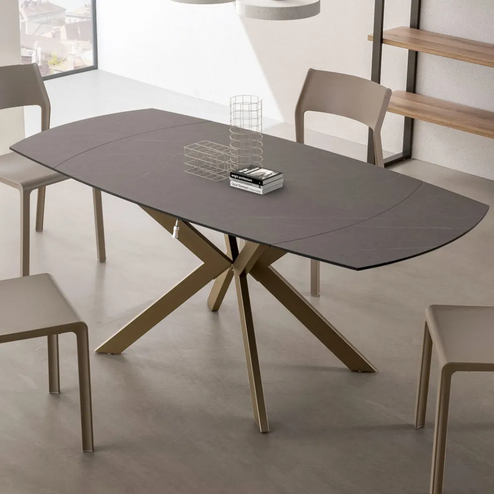 Ausziehbarer Fasstisch aus geschichtetem HPL mit verschiedenen Oberflächen - Incontro