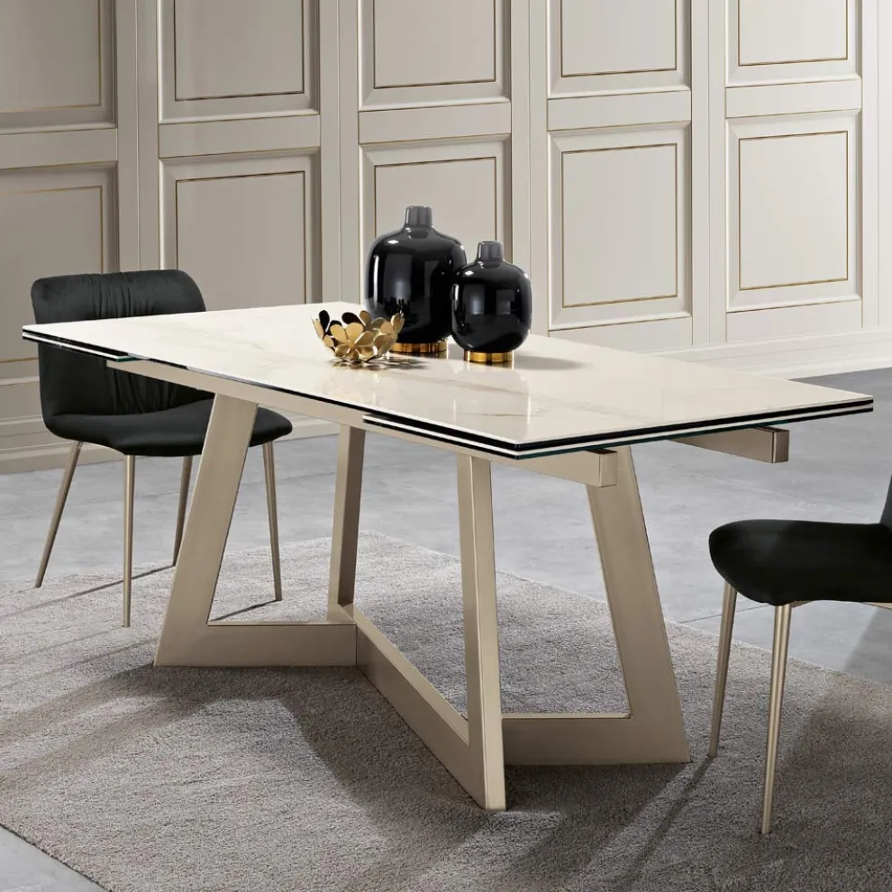 Ausziehbarer Glaskeramiktisch mit 3 verschiedenen Oberflächen Made in Italy - Tecna