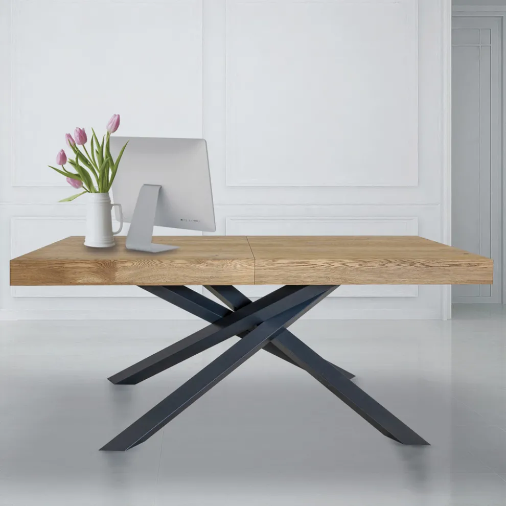 Ausziehbarer Indoor-Tisch aus Massivholz und Metall Made in Italy - Khal