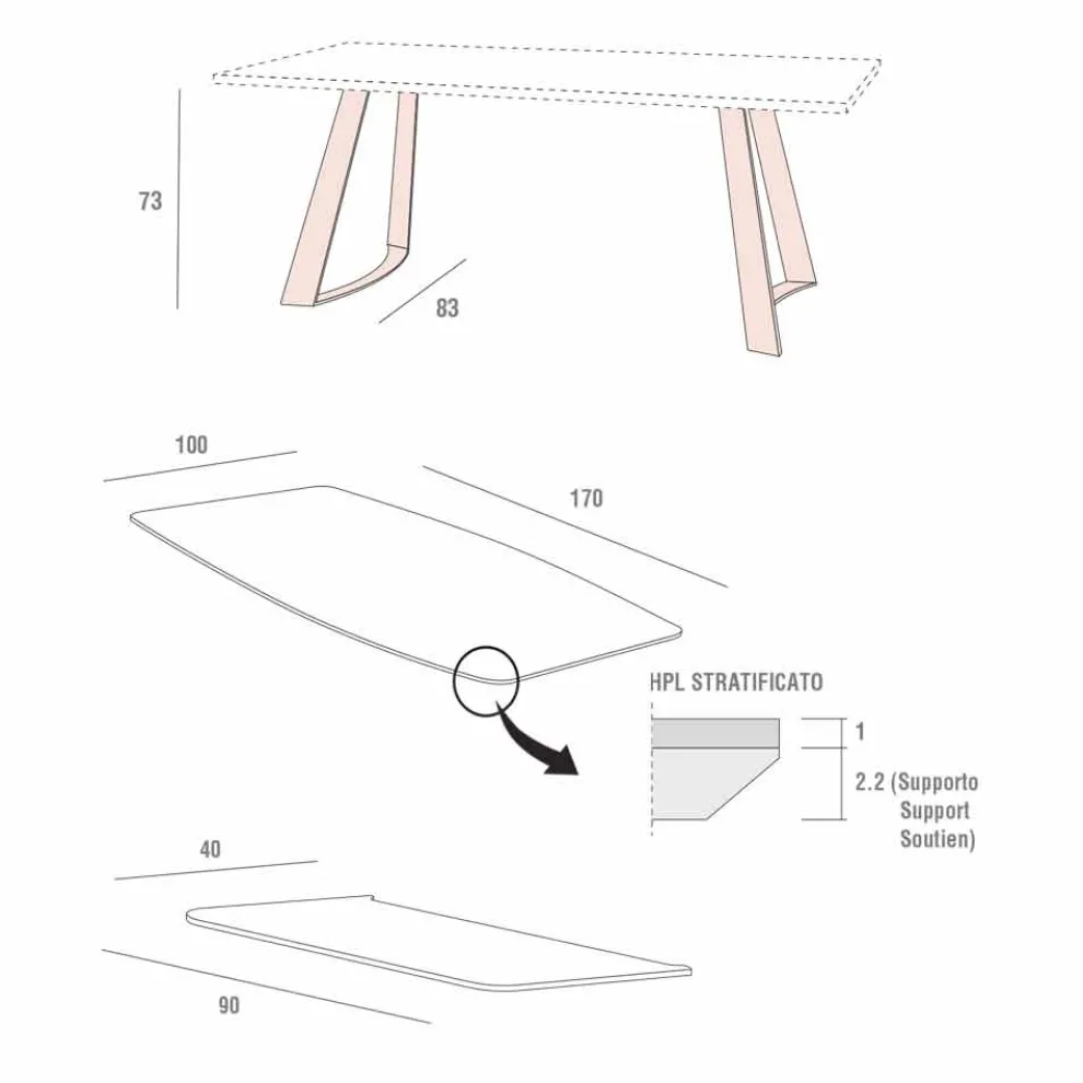 Ausziehbarer Küchentisch Bis zu 280 cm Marmoroptik Made in Italy - Pinocchio