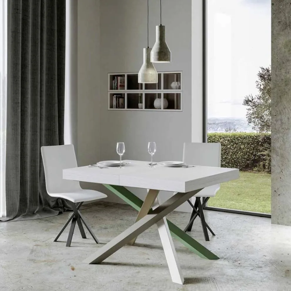 Ausziehbarer Küchentisch bis 440 cm aus Holz und Eisen, hergestellt in Italien – Lennon