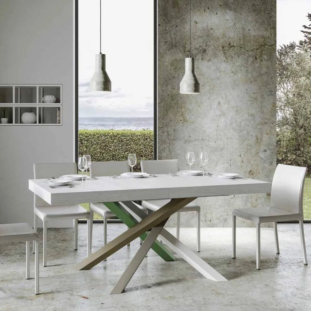 Ausziehbarer Küchentisch bis 440 cm aus Holz und Eisen, hergestellt in Italien – Lennon