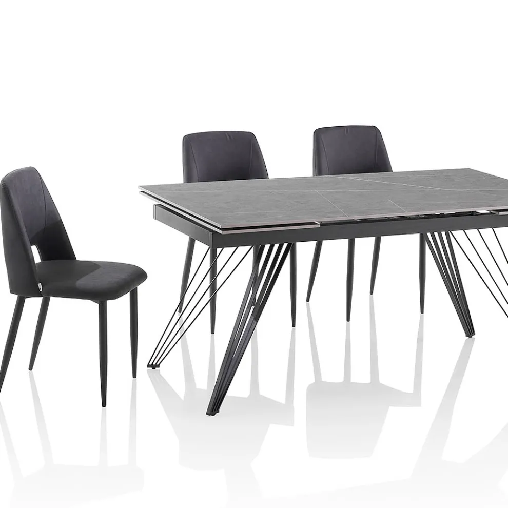 Ausziehbarer Keramiktisch auf 240 cm mit 4 Stühlen – Leila