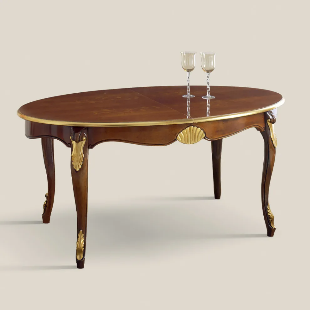 Ausziehbarer ovaler Esstisch 270 cm aus Holz Made in Italy - Barock