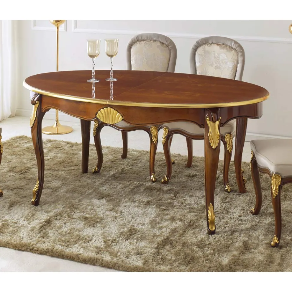 Ausziehbarer ovaler Esstisch 270 cm aus Holz Made in Italy - Barock