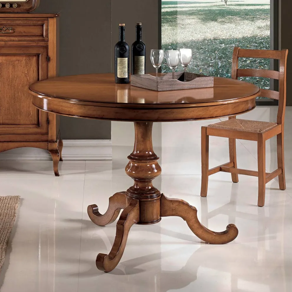 Ausziehbarer runder Wohnzimmertisch aus Walnussholz, hergestellt in Italien – Vittoria