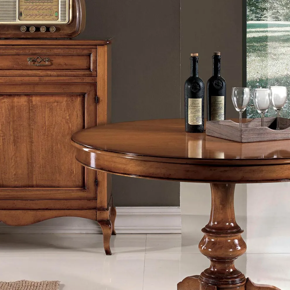 Ausziehbarer runder Wohnzimmertisch aus Walnussholz, hergestellt in Italien – Vittoria