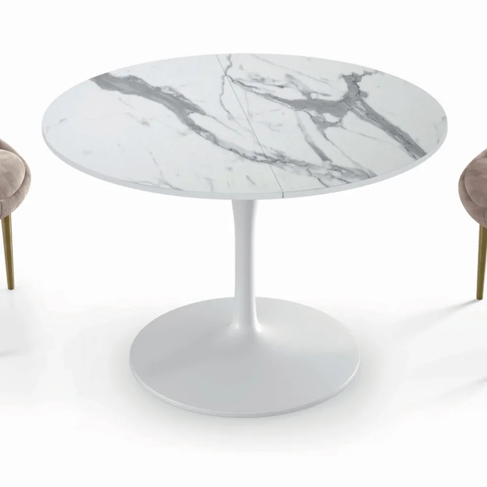 Ausziehbarer runder Wohnzimmertisch aus Laminat, hergestellt in Italien – Dollars