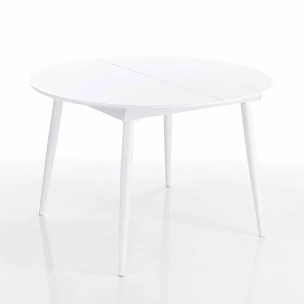 ausziehbarer runder Esstisch aus Mdf weiss - Ismaele