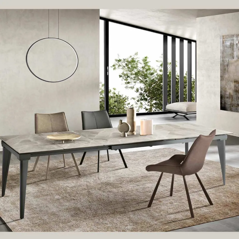 Ausziehbarer Teleskoptisch bis 240 cm aus Metall und Feinsteinzeug - Achille