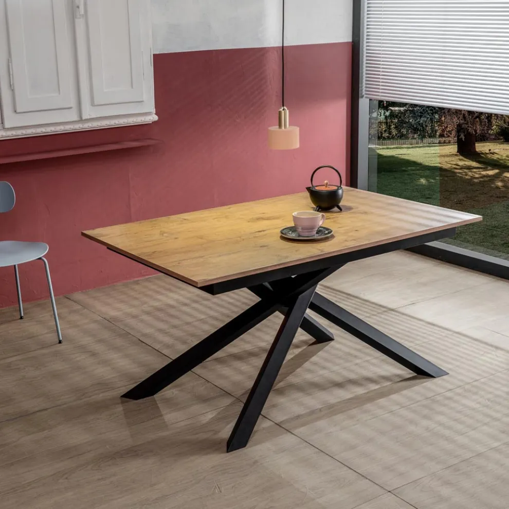 Ausziehbarer Tisch bis 190 cm mit Metall- und Melaminplatte – Lavendel