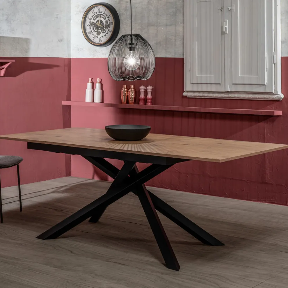 Ausziehbarer Tisch bis 190 cm mit Metall- und Melaminplatte – Lavendel