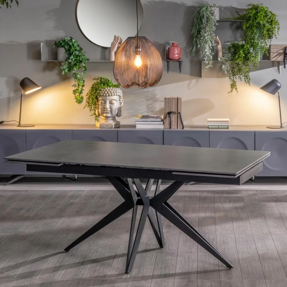 Ausziehbarer Tisch auf 240 cm mit Keramik- und Metallgestell – Bouquet