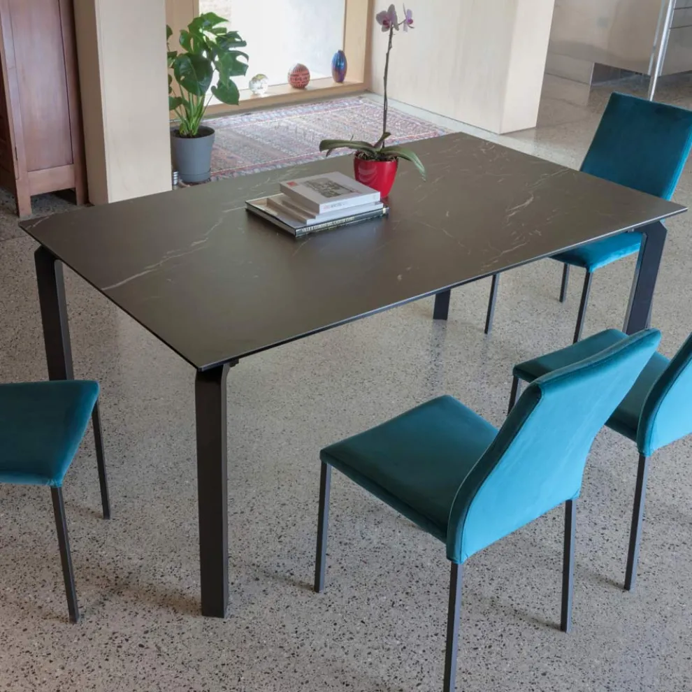 Ausziehbarer Tisch 240 cm aus Metall und Glaskeramikplatte - Lumera