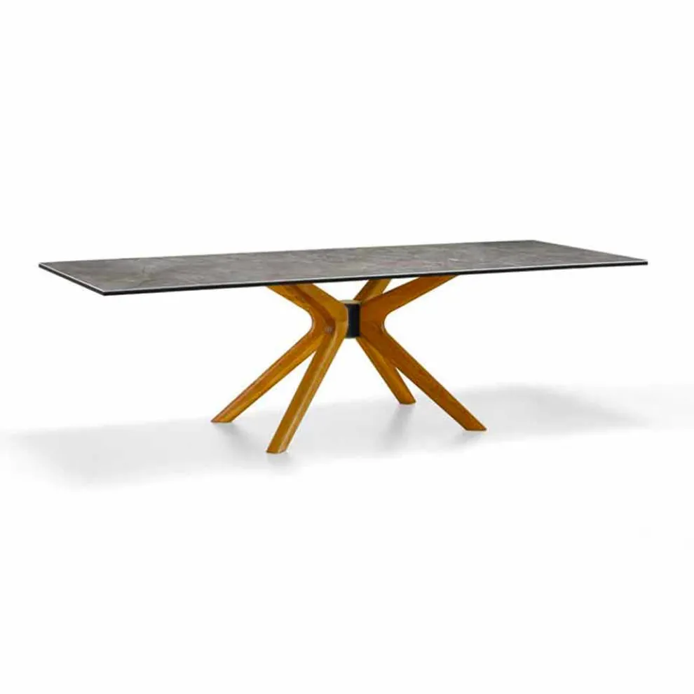 Ausziehbarer Tisch Bis zu 260 cm in Steinzeug und Holz, Luxus Made in Italy - Malita