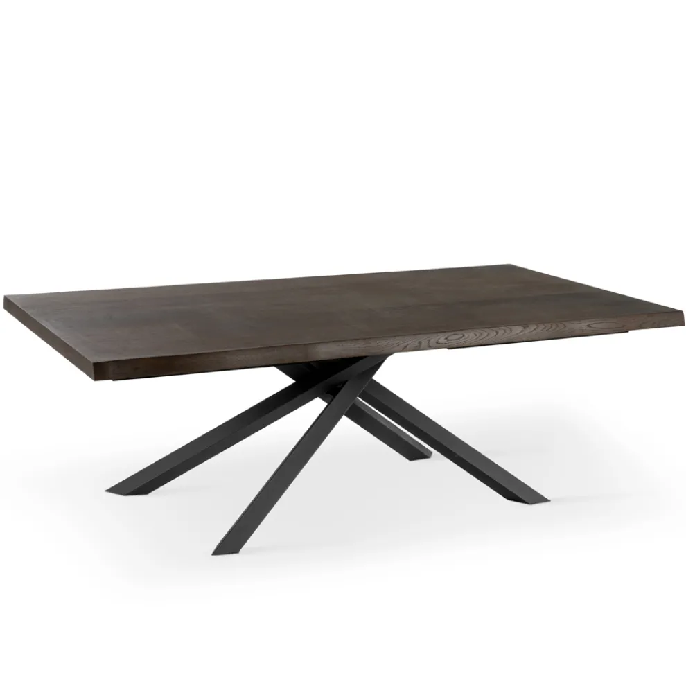 Ausziehbarer Tisch auf 300 cm aus Eichenfurnier und schwarzem Metallgestell – Xino