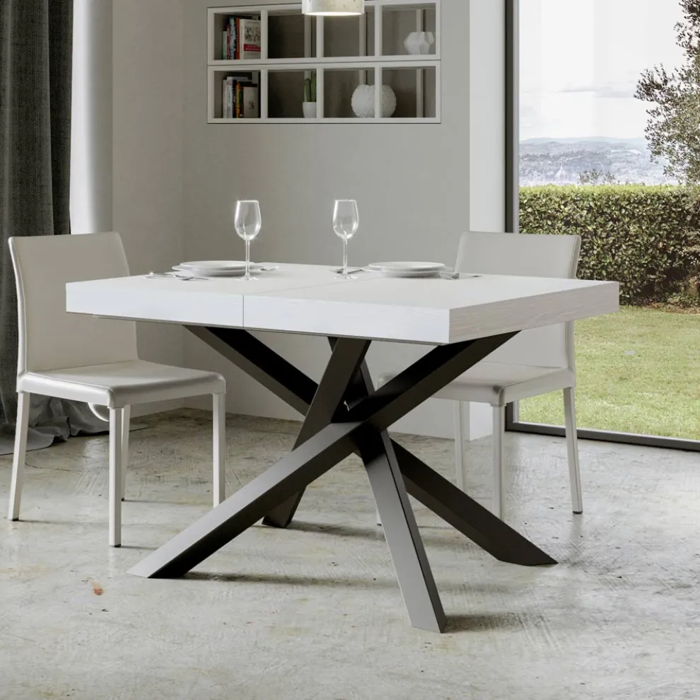 Ausziehbarer Tisch bis 440 cm aus anthrazitfarbenem Eisen und Holz, hergestellt in Italien – Graffo