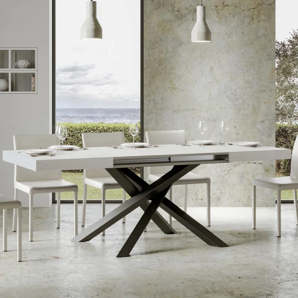 Ausziehbarer Tisch bis 440 cm aus anthrazitfarbenem Eisen und Holz, hergestellt in Italien – Graffo