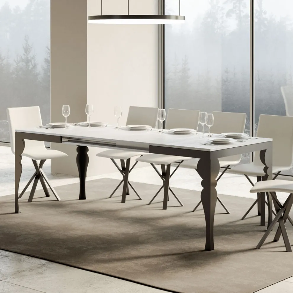 Ausziehbarer Tisch aus Melaminholz und anthrazitfarbener Eisenunterplatte – Sassone