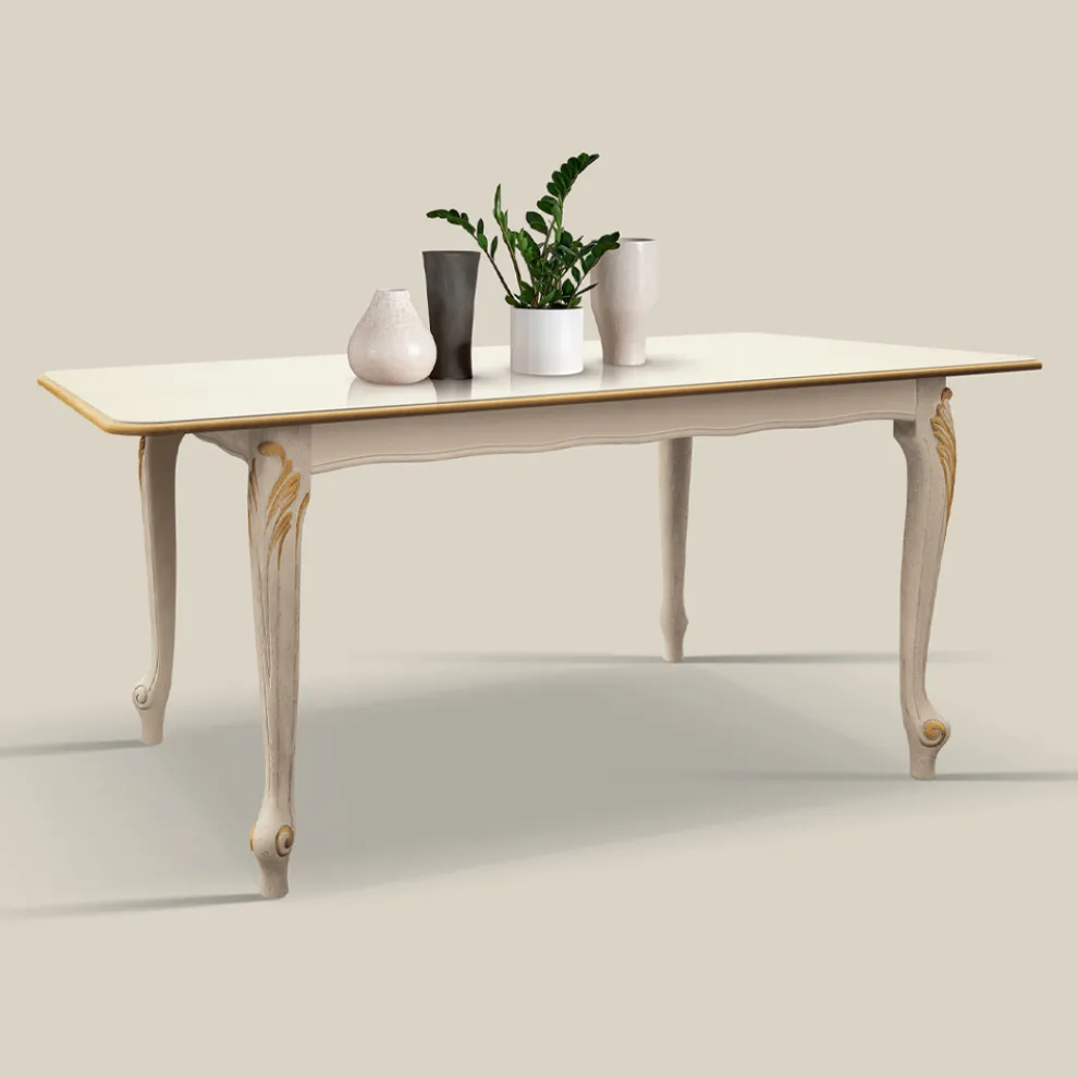 Ausziehbarer Tisch bis 220 cm aus weißem und goldenem Holz Made in Italy - Luxus