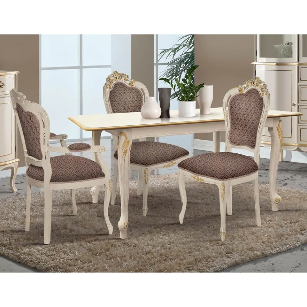 Ausziehbarer Tisch bis 220 cm aus weißem und goldenem Holz Made in Italy - Luxus