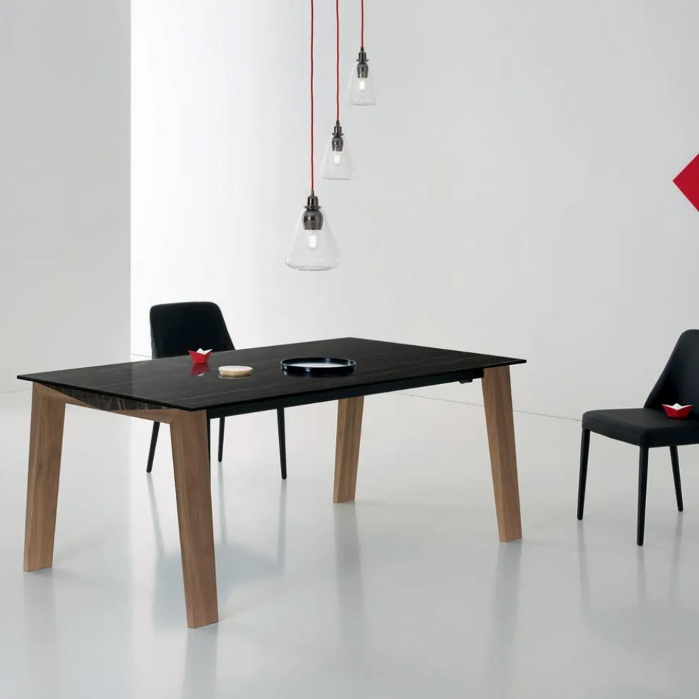 Ausziehbarer Tisch auf 2,4 m aus Massivholz und Keramikplatte - Antares