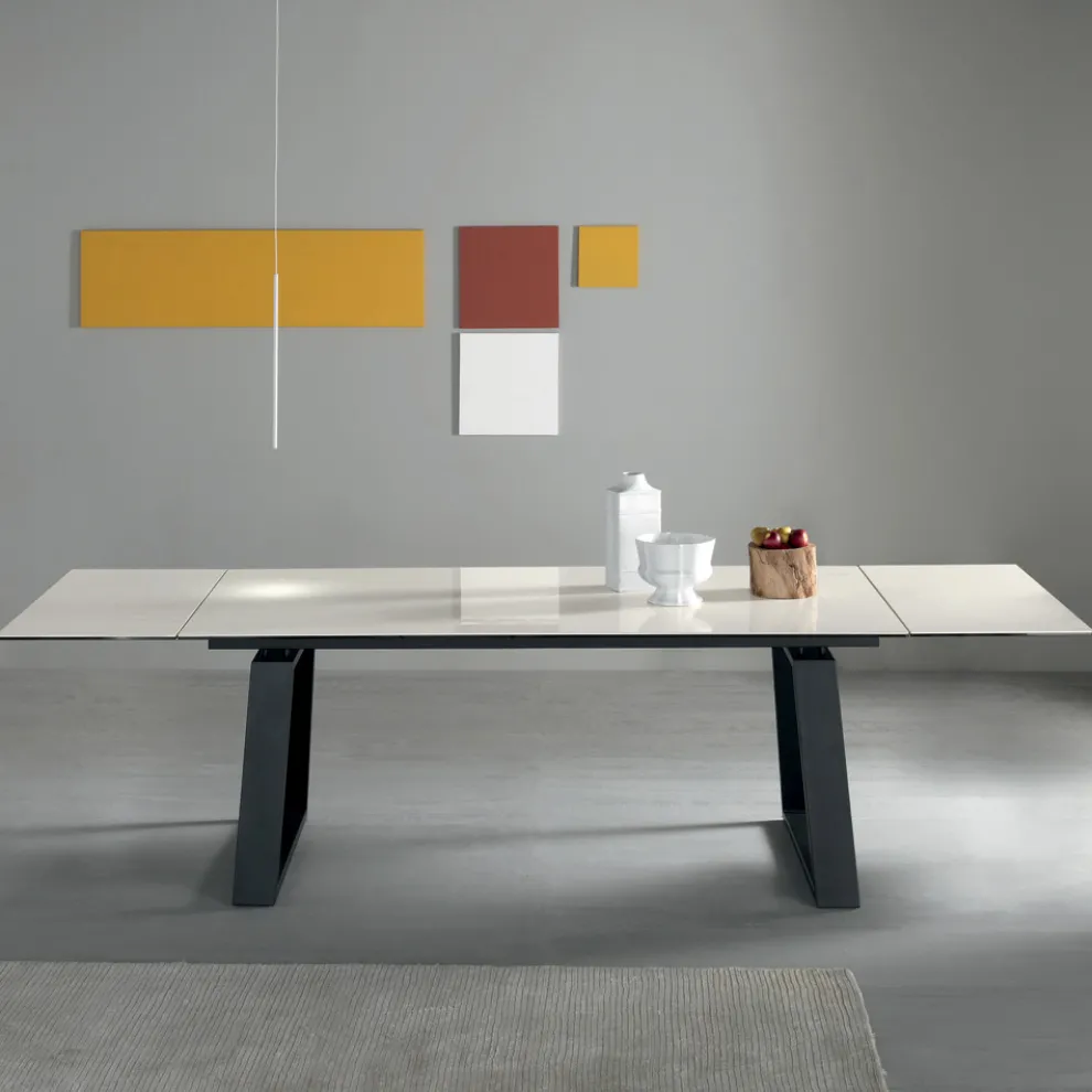 Ausziehbarer Tisch 3 m Glänzende Keramikplatte Metallbeine - Papusca