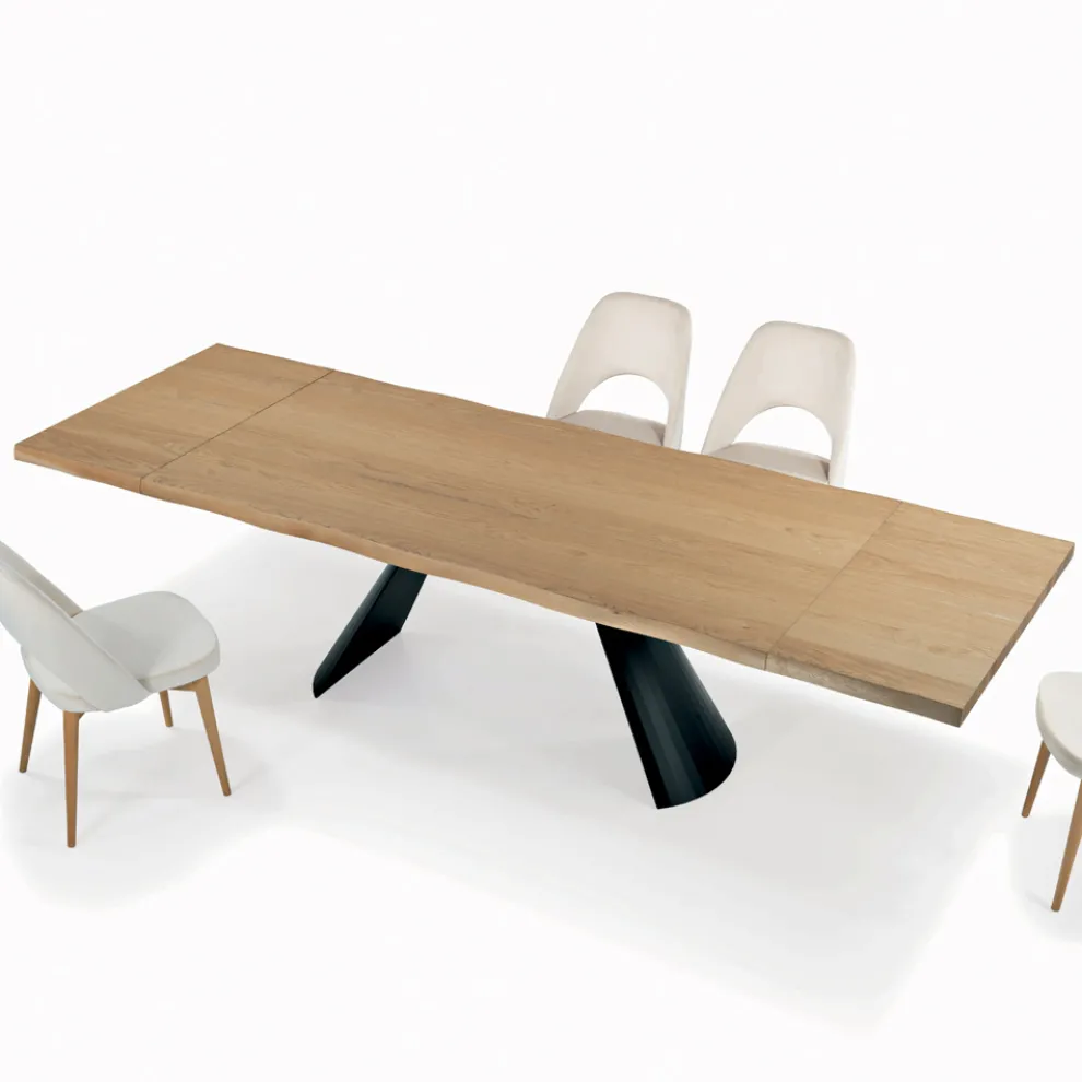 Ausziehbarer Tisch mit unregelmäßiger entrindeter Kante, hergestellt in Italien – Gläser