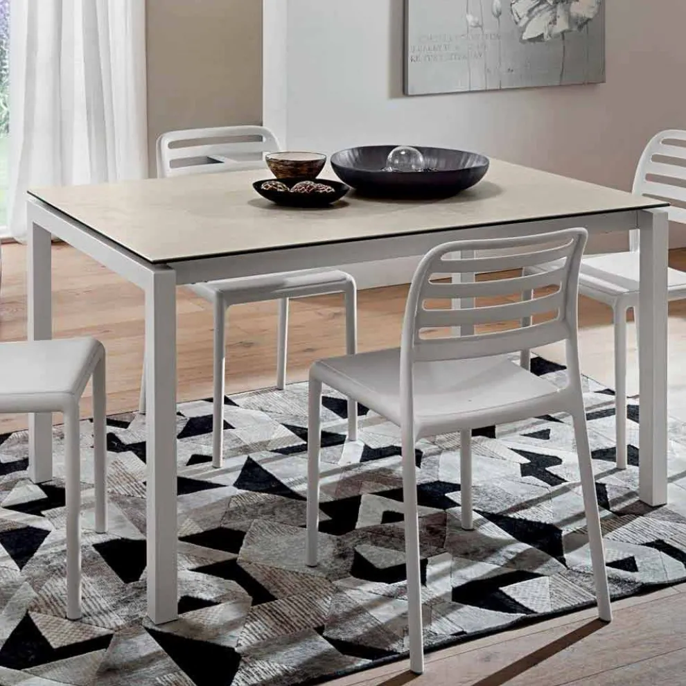 Ausziehbarer Tisch Bis zu 238 cm aus Laminam und Metall Made in Italy - Remigio