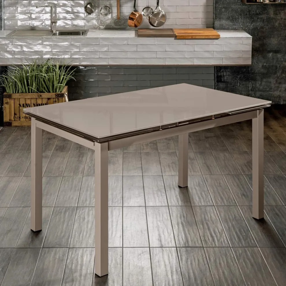 Ausziehbarer Tisch bis 170 cm mit Glasplatte und Metallgestell – Apple