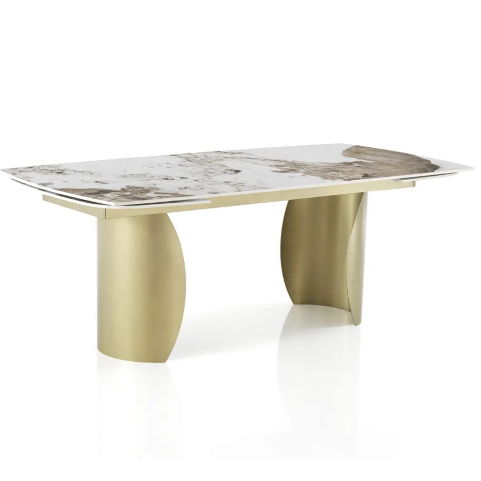 Ausziehbarer Tisch mit Metallgestell und Keramikplatte in Marmoroptik - Lombo
