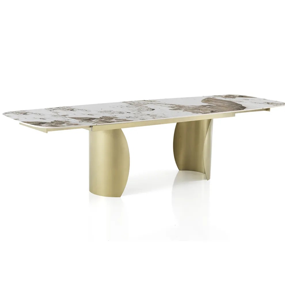 Ausziehbarer Tisch mit Metallgestell und Keramikplatte in Marmoroptik - Lombo