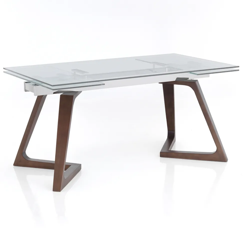 Ausziehbarer Tisch bis 260 cm aus Massivholz und gehärtetem Glas - Sizilien