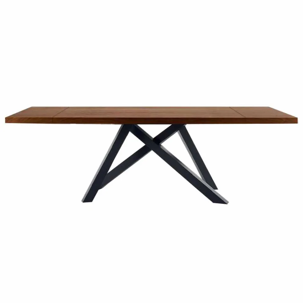 Ausziehbarer Tisch bis 300 cm aus Holz und Stahl, hergestellt in Italien – Settimmio