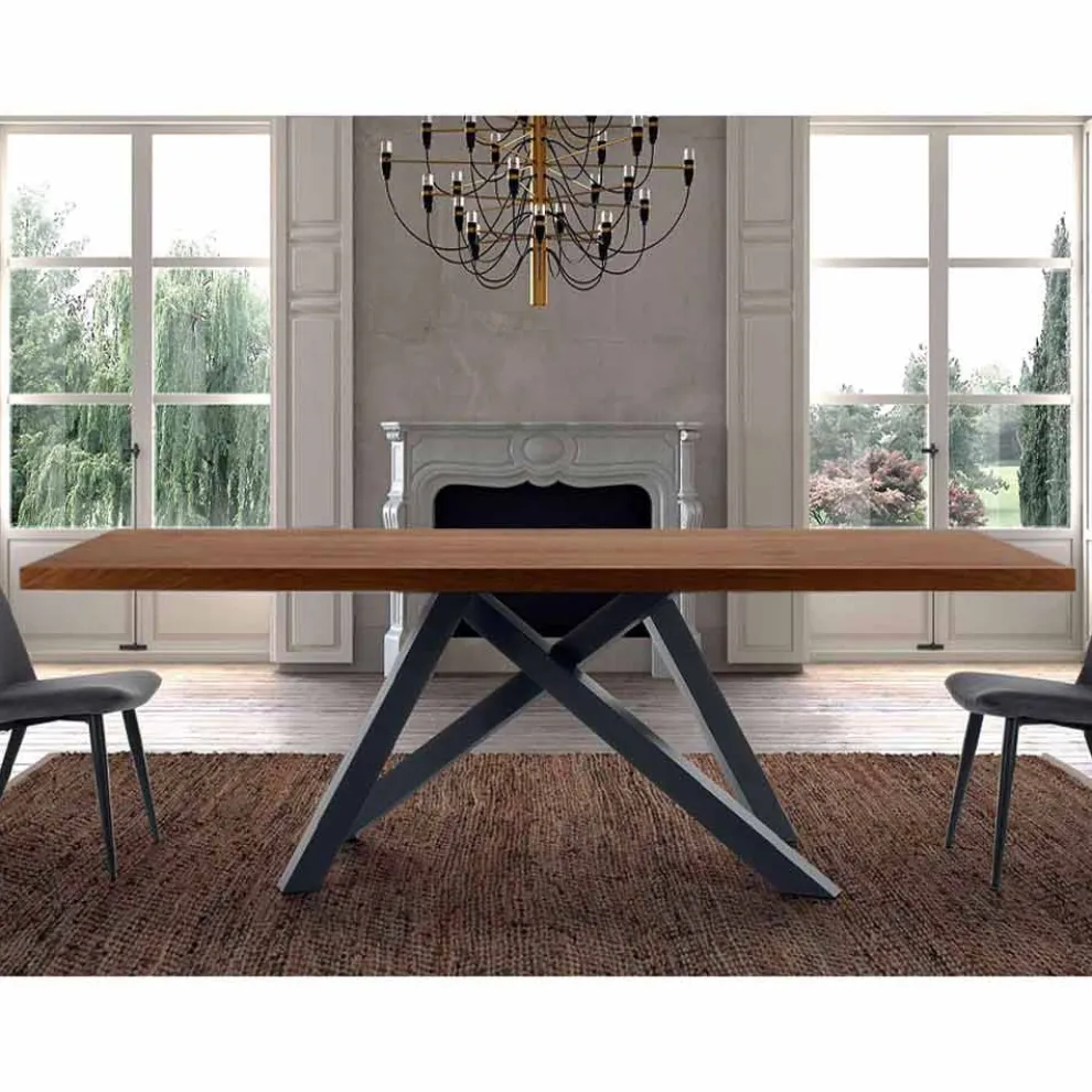 Ausziehbarer Tisch bis 300 cm aus Holz und Stahl, hergestellt in Italien – Settimmio