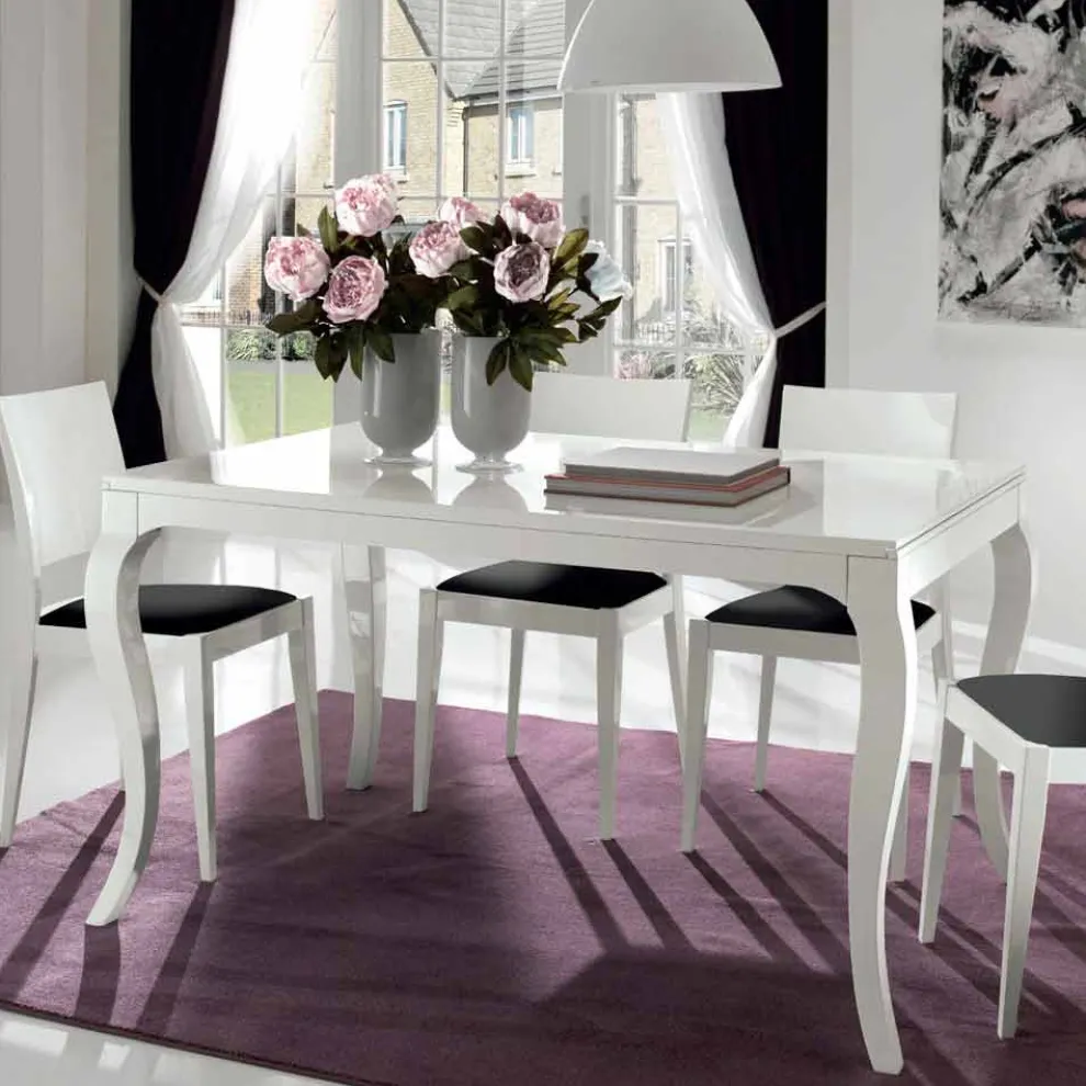 Ausziehbarer Tisch bis 350 cm in glänzend weißer Tanganika-Walnuss - Leomas