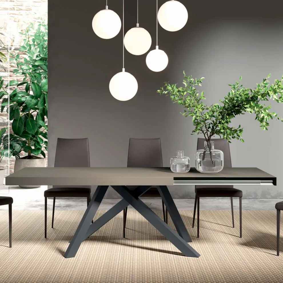 Ausziehbarer Tisch mit synchronisierter seitlicher Öffnung aus Melamin – Settimmio